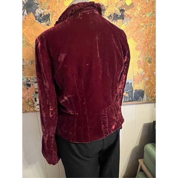 INC international Concepts Burgundy Velvet Jacket With Ruffled Accents Size PL - Picture 3 of 5
